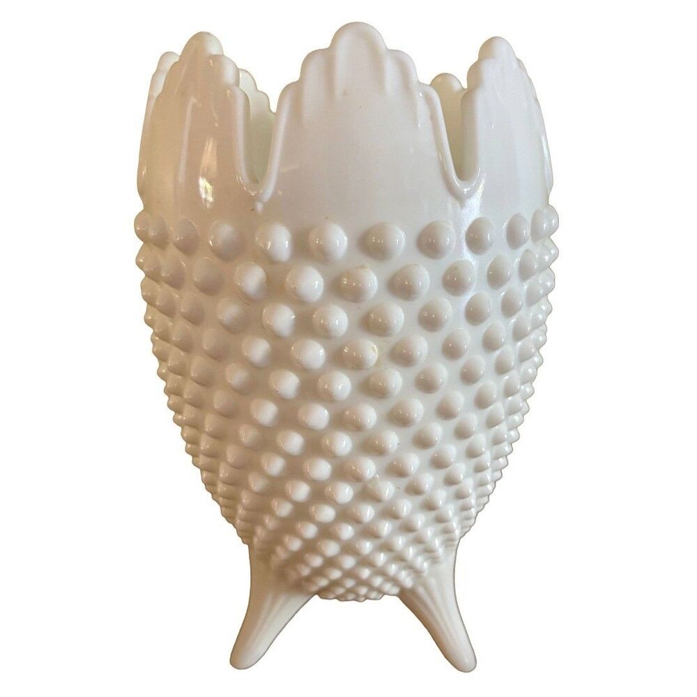 Vintage Fenton Milk Glass Hobnail 3 Footed Vase 8.5" Egg Shape Rare